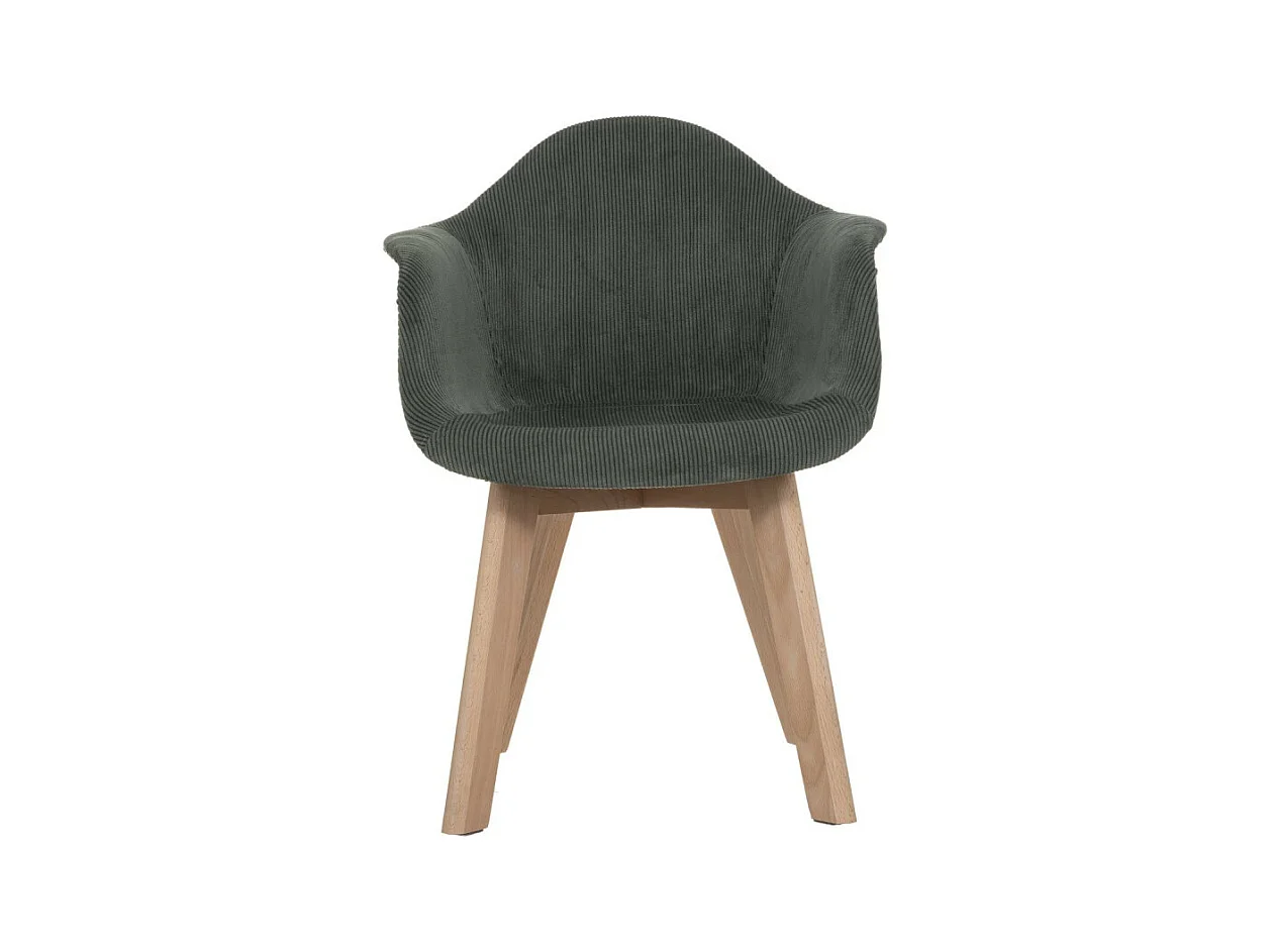 Chaise à accoudoirs pour Enfant en Velours Vert Kaki côtelé H 56 cm