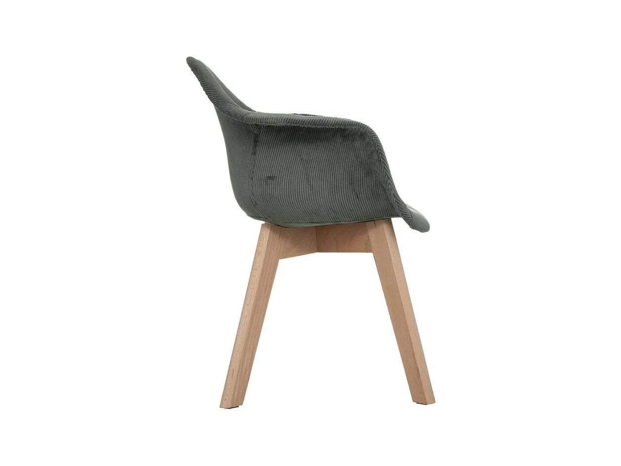 Chaise à accoudoirs pour Enfant en Velours Vert Kaki côtelé H 56 cm