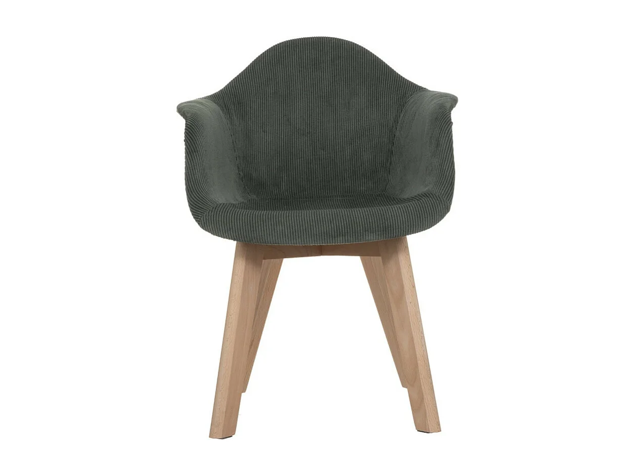 Chaise à accoudoirs pour Enfant en Velours Vert Kaki côtelé H 56 cm