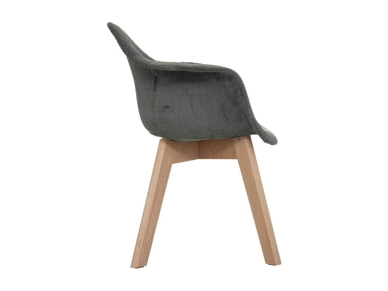 Chaise à accoudoirs pour Enfant en Velours Vert Kaki côtelé H 56 cm
