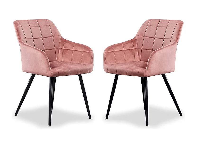 Set aus 2 Camden Esszimmerstühlen – Samt gepolstert mit Metallbeinen – Rosa