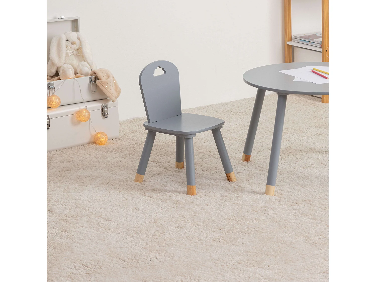 Chaise pour Enfant en Bois Gris H 50 cm