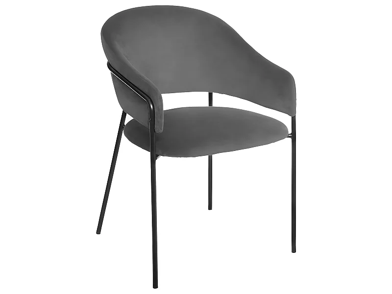 Chaise Fauteuil de table en Velours Gris et pieds en métal noir