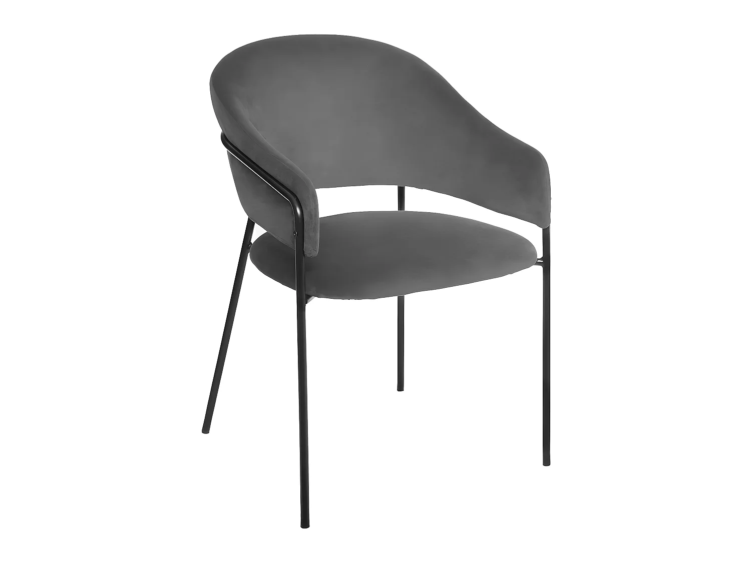 Chaise Fauteuil de table en Velours Gris et pieds en métal noir