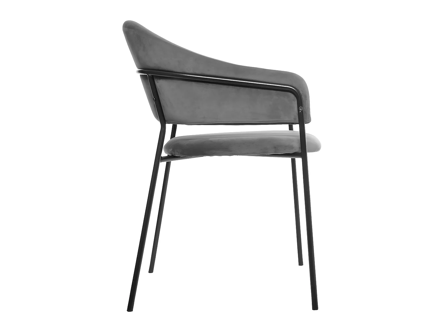 Chaise Fauteuil de table en Velours Gris et pieds en métal noir