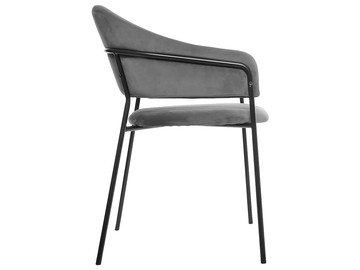 Chaise Fauteuil de table en Velours Gris et pieds en métal noir