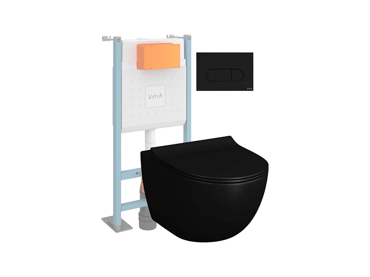 Pack WC suspendu VITRA Sento noir + bâti autoportant V-Fix Core + Plaque Round Noir mat