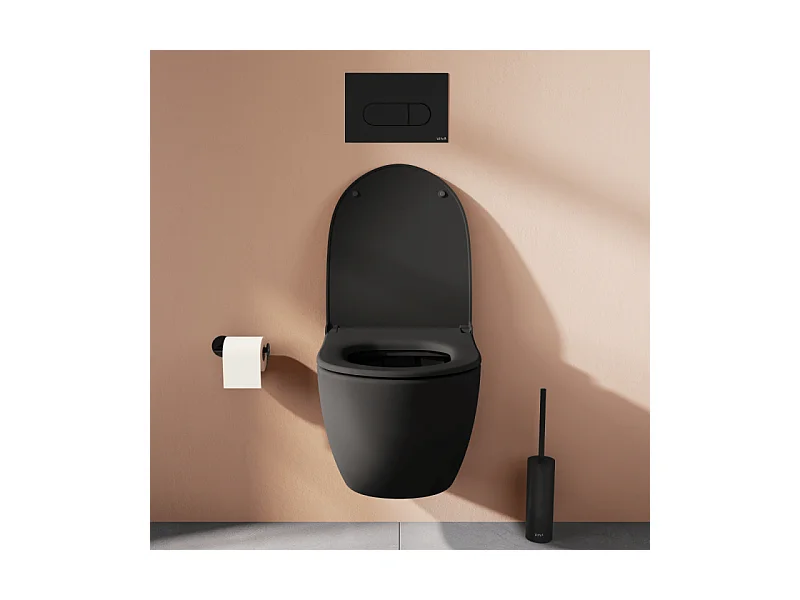 Pack WC suspendu VITRA Sento noir + bâti autoportant V-Fix Core + Plaque Round Noir mat