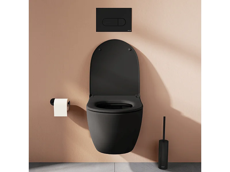 Pack WC suspendu VITRA Sento noir + bâti autoportant V-Fix Core + Plaque Round Noir mat