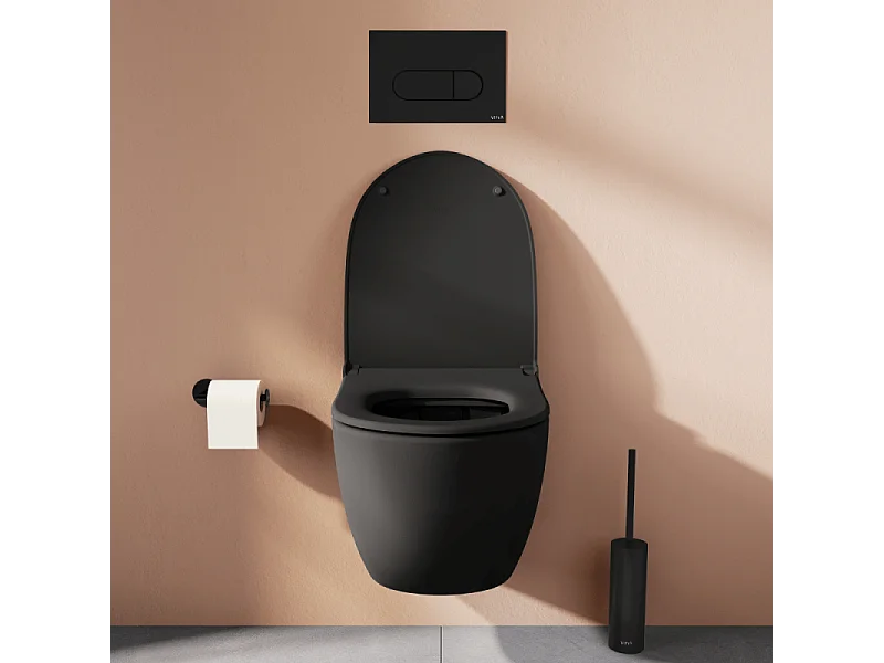 Pack WC suspendu VITRA Sento noir + bâti autoportant V-Fix Core + Plaque Round Noir mat