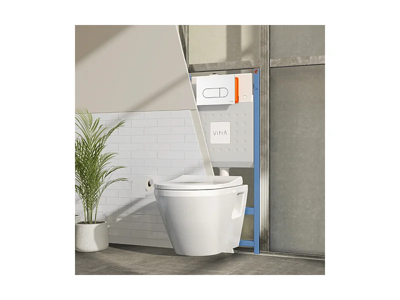 Pack WC suspendu VITRA Integra blanc + bâti mur porteur V-Fix Core + Plaque Round Blanche