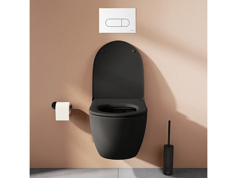 Pack WC suspendu VITRA Sento noir + bâti autoportant V-Fix Core + Plaque Round Blanche