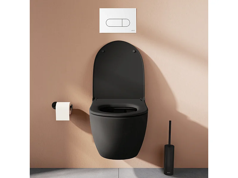 Pack WC suspendu VitrA Sento noir + bâti autoportant V-Fix Core + Plaque Round Blanche