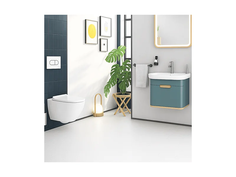 Pack WC suspendu VITRA Sento blanc + bâti autoportant V-Fix Core + Plaque Round Blanche