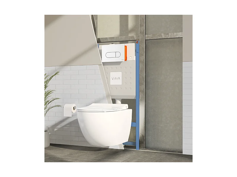 Pack WC suspendu VITRA Sento blanc + bâti autoportant V-Fix Core + Plaque Round Blanche