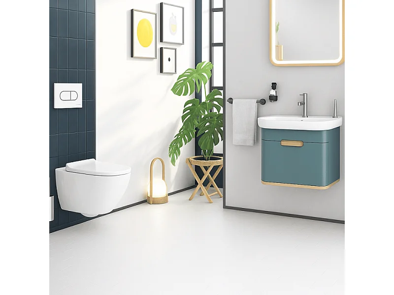 Pack WC suspendu VITRA Sento blanc + bâti autoportant V-Fix Core + Plaque Round Blanche