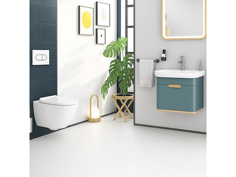 Pack WC suspendu VITRA Sento blanc + bâti autoportant V-Fix Core + Plaque Round Blanche