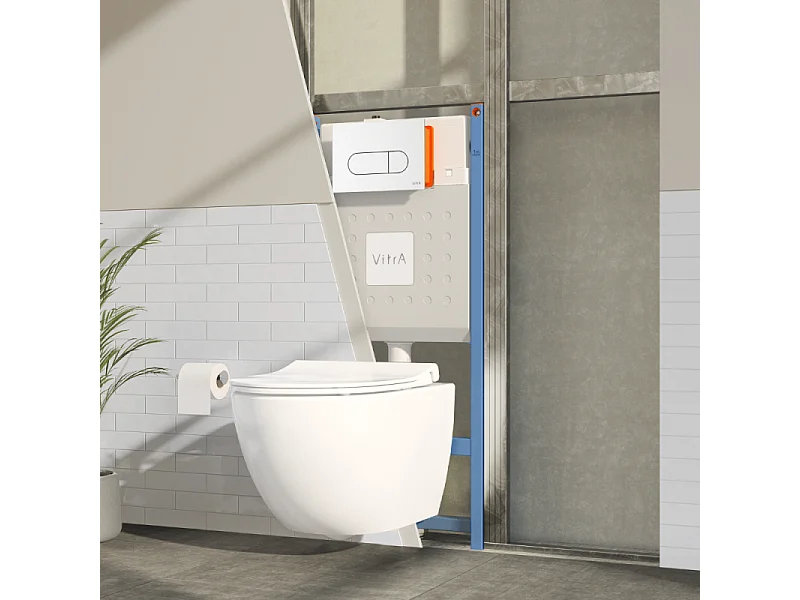 Pack WC suspendu VitrA Sento blanc + bâti autoportant V-Fix Core + Plaque Round Blanche