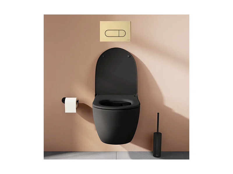 Pack WC suspendu Vitra Sento noir + bâti autoportant V-Fix Core + Plaque Round Or brossée