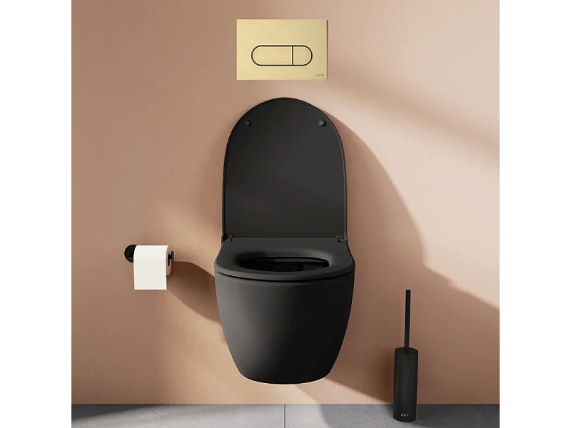 Pack WC suspendu Vitra Sento noir + bâti autoportant V-Fix Core + Plaque Round Or brossée
