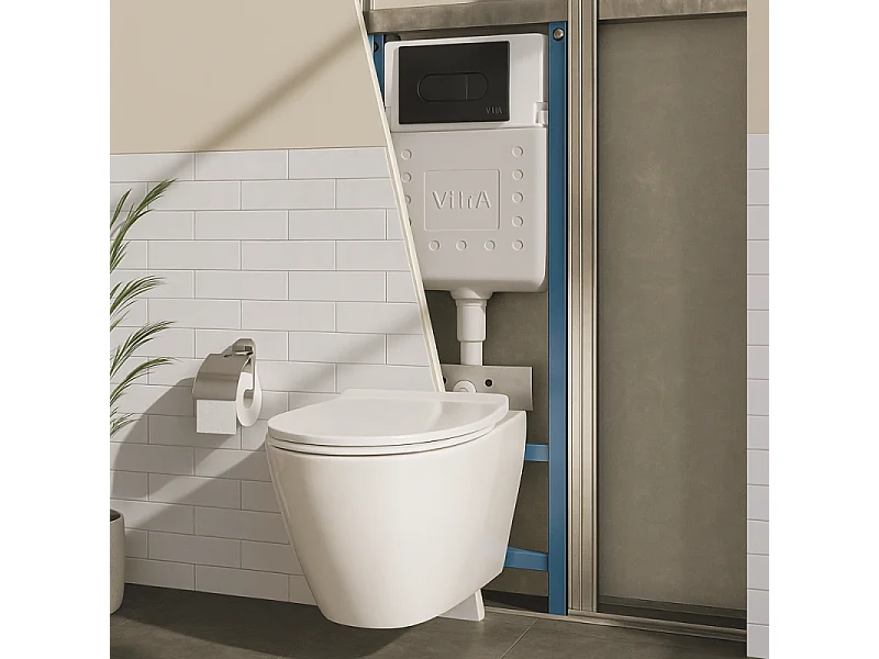 Bâti-support VITRA V-Fix Core auto-portant + Plaque Root Round Noir mat