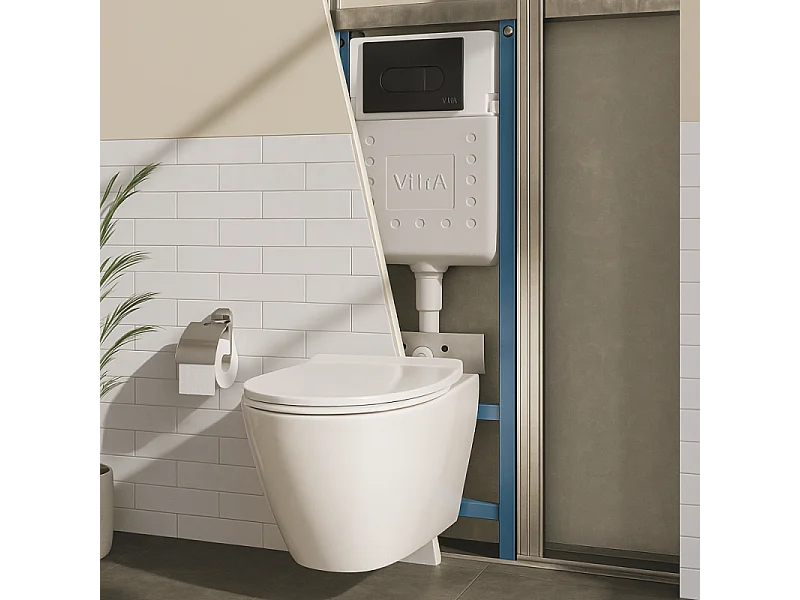 Bâti-support VITRA V-Fix Core auto-portant + Plaque Root Round Noir mat