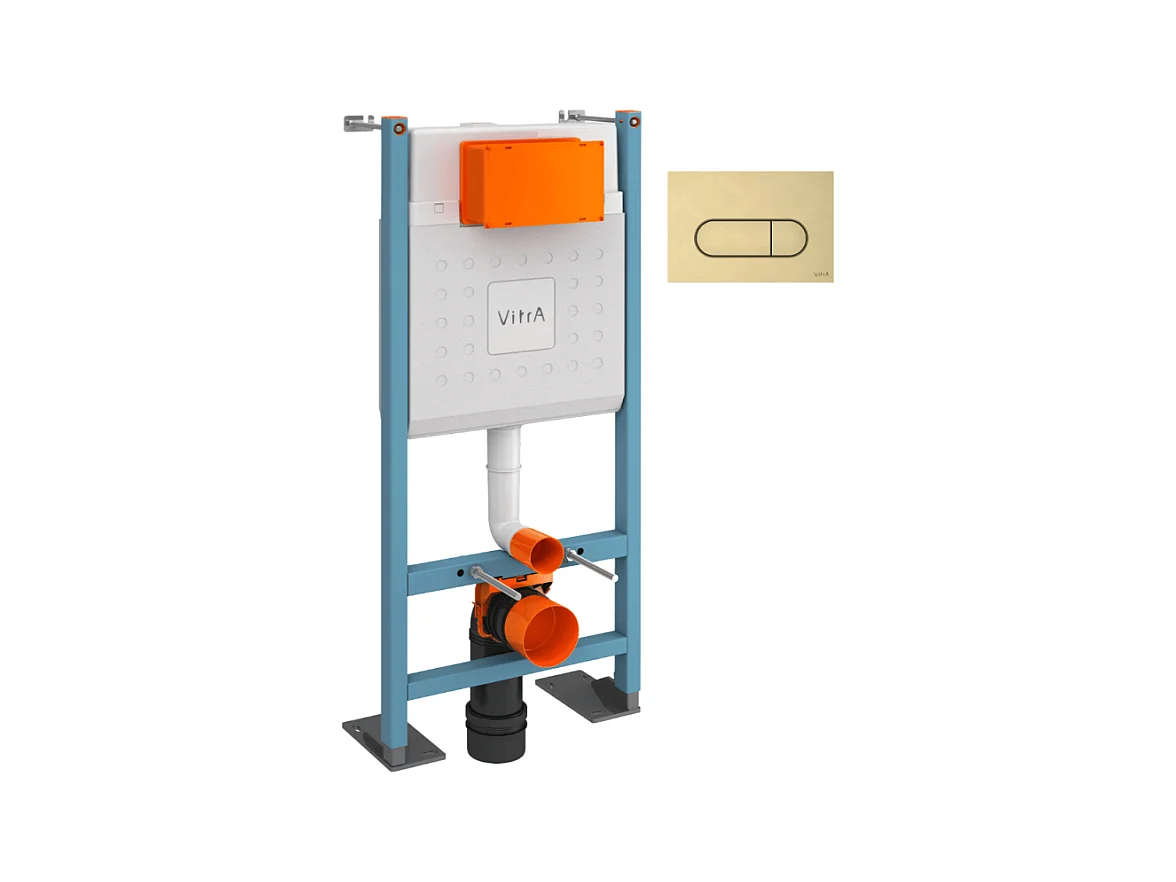 Bâti-support VITRA V-Fix Core auto-portant + Plaque Root Round Or brossée