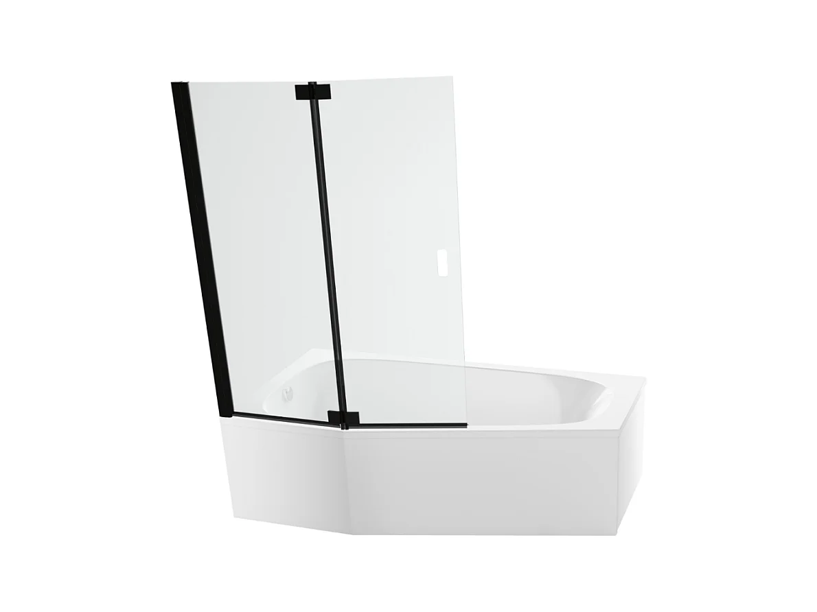 Pack baignoire bain douche 170 x 90 JACOB DELAFON Bastille vidage à gauche blanc mat + tablier en niche + pare-bain noir