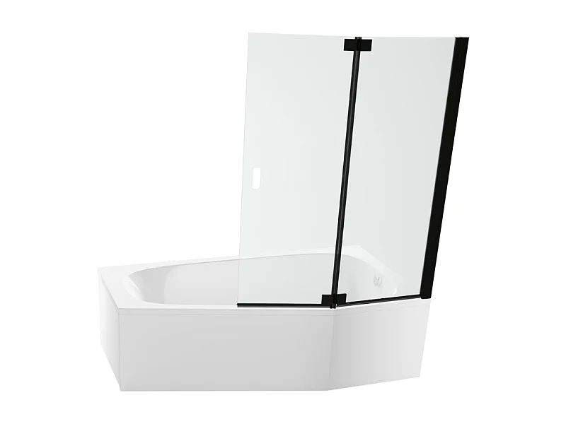 Pack baignoire bain douche 170 x 90 JACOB DELAFON Bastille vidage à droite blanc brillant + tablier en angle + pare-bain noir