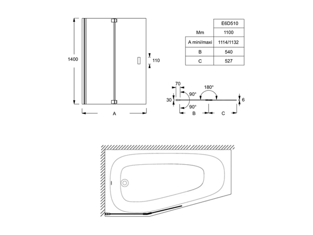 Pack baignoire bain douche 170 x 90 JACOB DELAFON Bastille vidage à gauche blanc brillant + tablier en niche