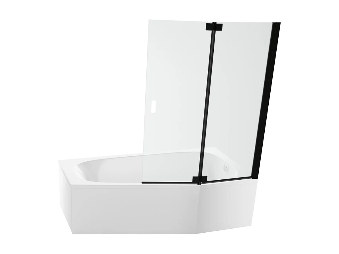 Pack baignoire bain douche 170 x 90 JACOB DELAFON Bastille vidage à droite blanc mat + tablier en angle + pare-bain noir