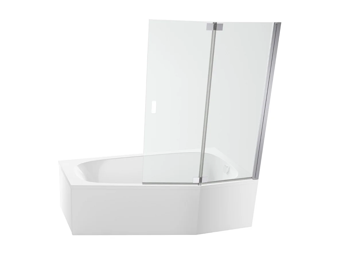 Pack baignoire bain douche 170 x 90 JACOB DELAFON Bastille vidage à droite blanc brillant + tablier en angle + pare-bain chromé