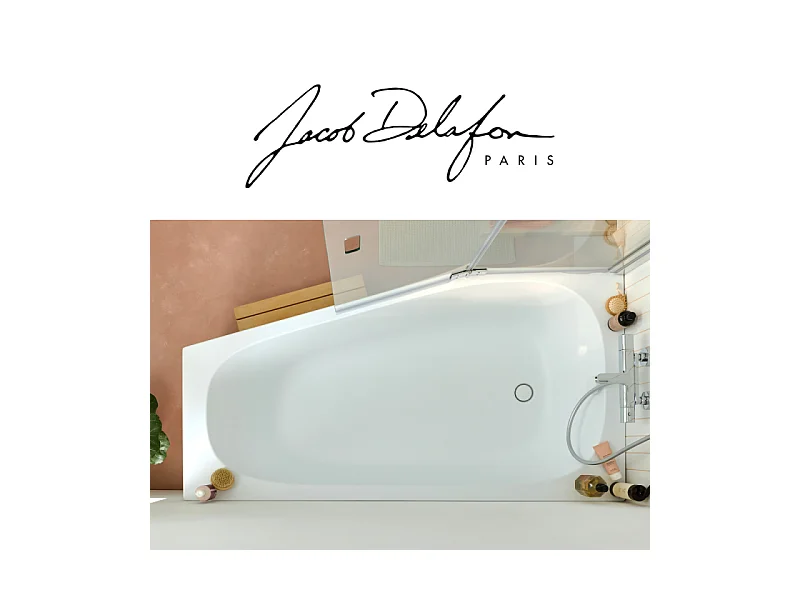 Pack baignoire bain douche 170 x 90 JACOB DELAFON Bastille vidage à gauche blanc mat + tablier en angle + pare-bain chromé