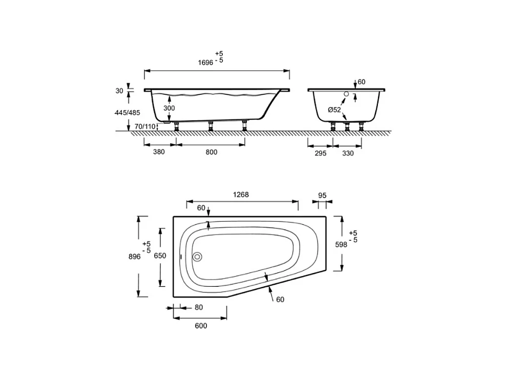 Pack baignoire bain douche 170 x 90 JACOB DELAFON Bastille vidage à gauche blanc mat + tablier en angle + pare-bain chromé