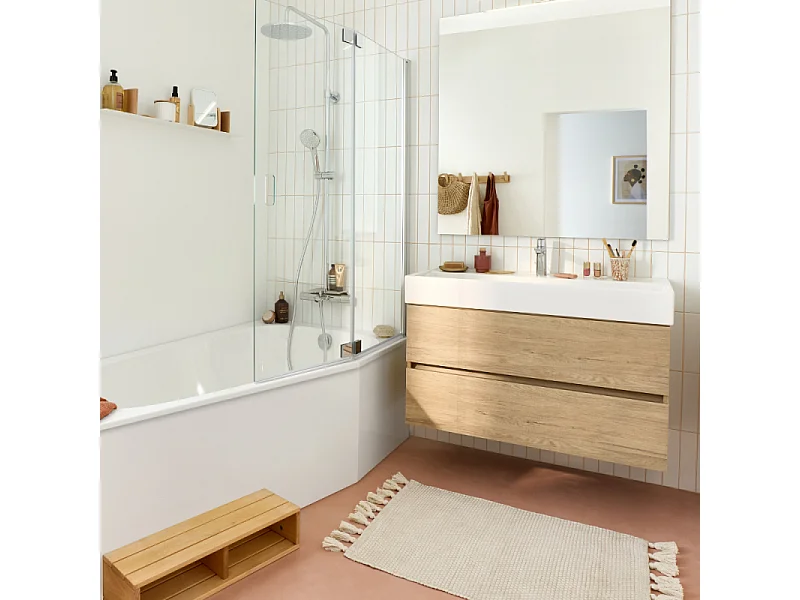 Pack baignoire bain douche 170 x 90 JACOB DELAFON Bastille vidage à droite blanc brillant + tablier en niche