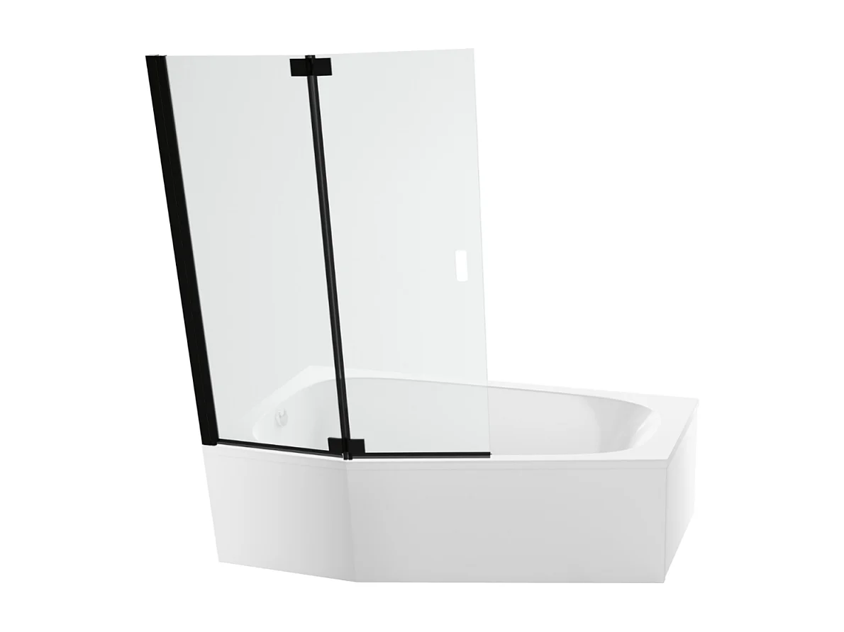 Pack baignoire bain douche 170 x 90 JACOB DELAFON Bastille vidage à gauche blanc brillant + tablier en angle + pare-bain noir