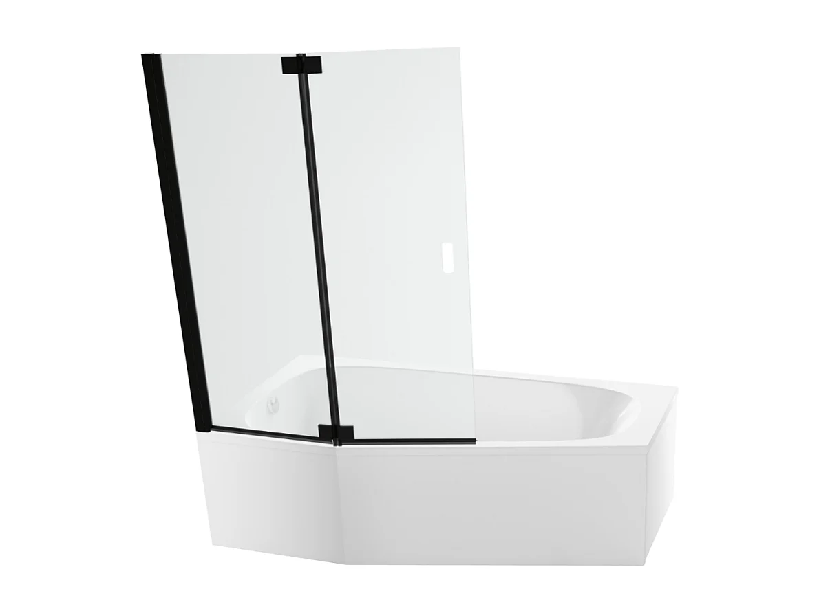 Pack baignoire bain douche 170 x 90 JACOB DELAFON Bastille vidage à gauche blanc brillant + tablier en niche + pare-bain noir