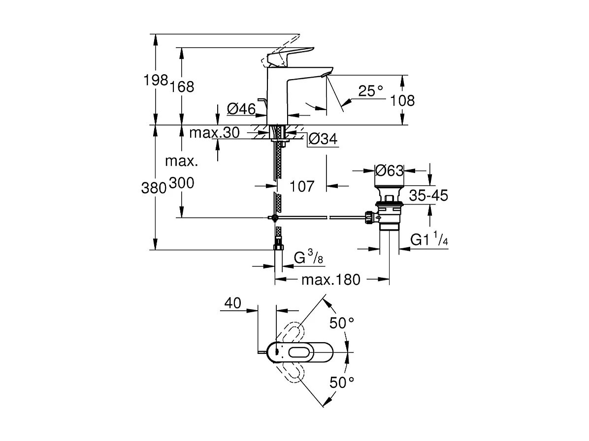 Vasque à poser GROHE Euro Ceramic 60cm + Mitigeur lavabo M GROHE BauLoop Chromé
