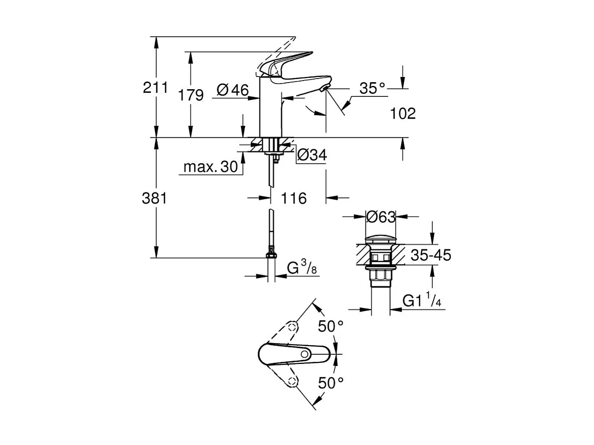 Vasque à poser GROHE Euro Ceramic 60cm + Mitigeur lavabo M GROHE Swift Chromé