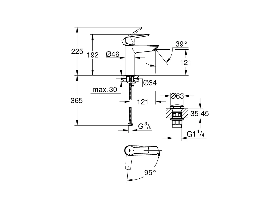 Vasque à poser GROHE Euro Ceramic 60cm + Mitigeur lavabo M GROHE Start avec ouverture froide Noir