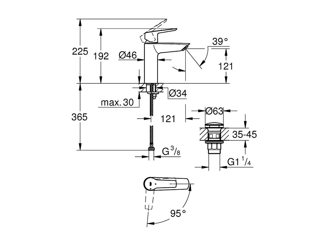 Vasque à poser GROHE Euro Ceramic 60cm + Mitigeur lavabo M GROHE Start avec ouverture froide Noir