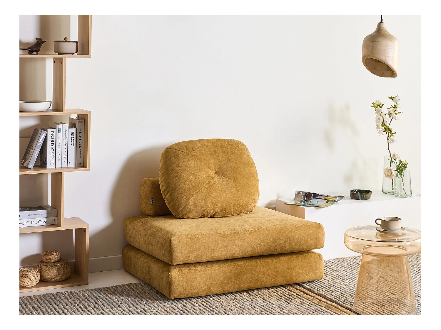 1-Sitzer Schlafsofa OLDEN Stoff Senfgelb