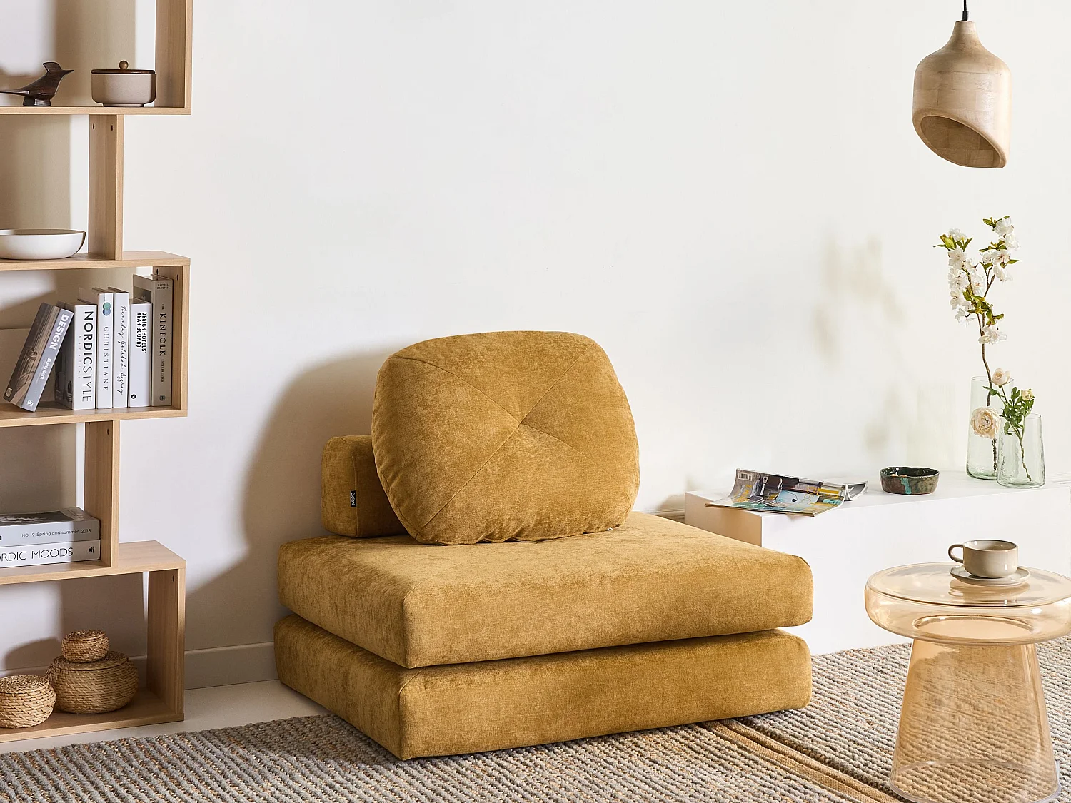Sofá-cama individual OLDEN Tecido Mostarda