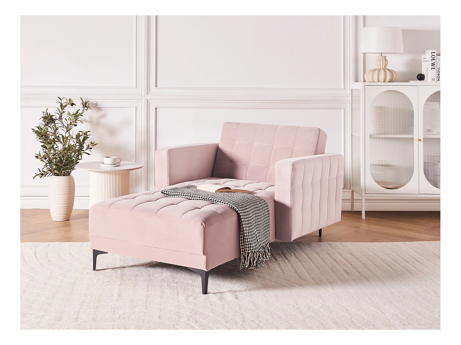 Chaise longue ABERDEEN Velours Rose pastel