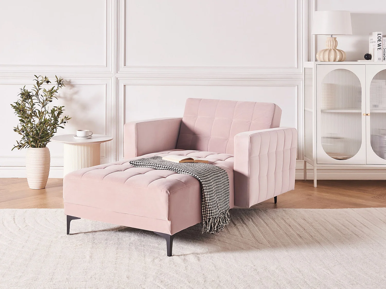 Chaise longue ABERDEEN Velours Rose pastel