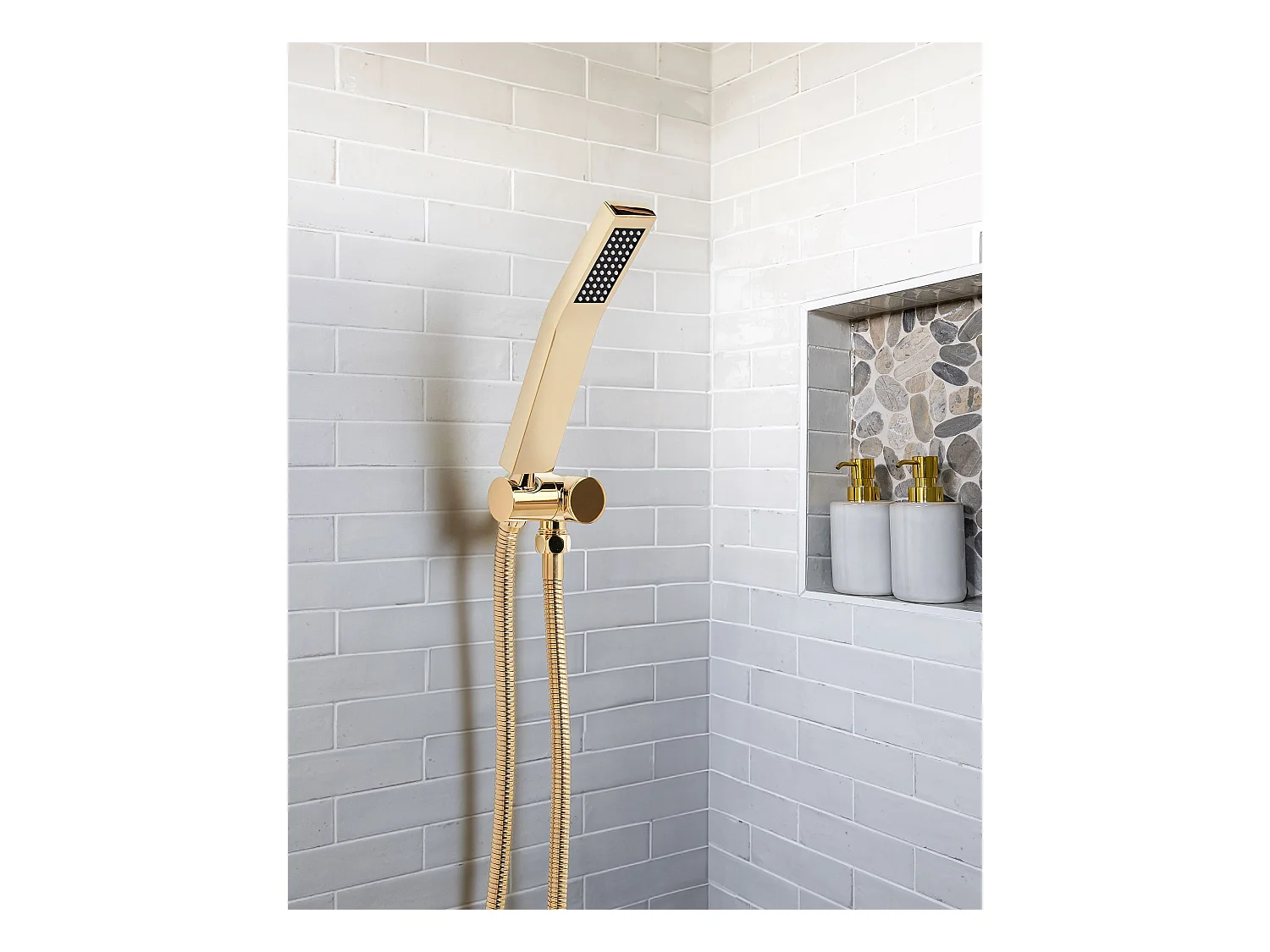 Handbrause Metall gold 1 Strahlart rechteckig Stab Duschkopf modern Amboro