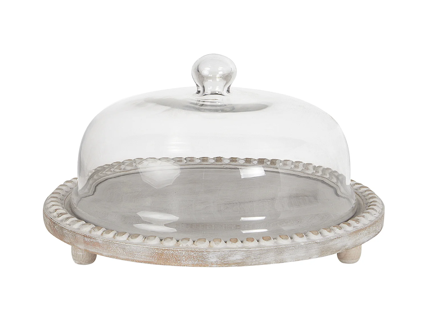 Tortenplatte Mangoholz hellbraun Antik-Optik mit Glasglocke rund 29 cm Dendera