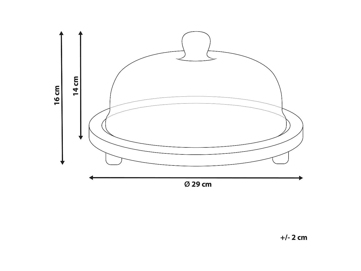 Tortenplatte Mangoholz hellbraun Antik-Optik mit Glasglocke rund 29 cm Dendera