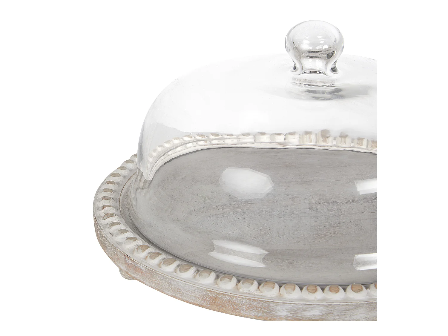 Tortenplatte Mangoholz hellbraun Antik-Optik mit Glasglocke rund 29 cm Dendera