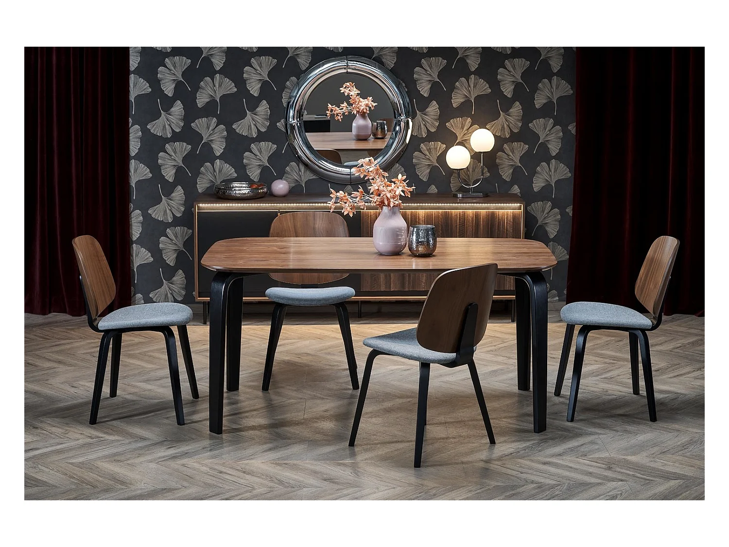 Table à manger Pedro (90x160)/Bois massif + placage/Marron et noir